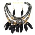 thumbnail image 4 of Conjunto de Collar Y Pendientes Llamativos de de Babero con Borlas de Plumas Bohemias Hechas Yinane Conjunto de joyas, 4 of 5