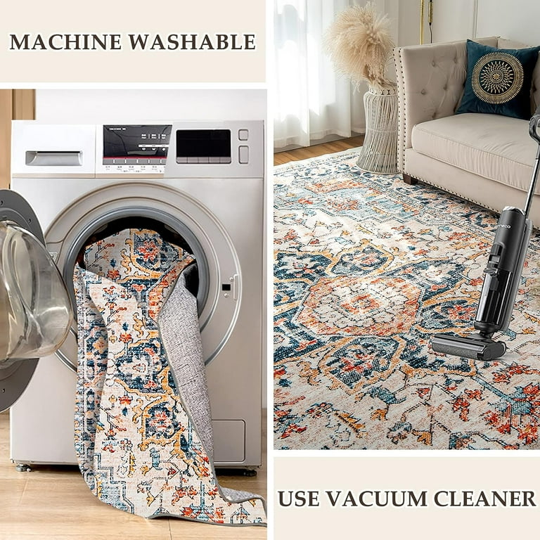VK LIVING Area Rugs Machine Washable Rug 5 x 7 Vintage Design Washable Area Rugs with Non Slip Rugs for Living Room Bedroom Traditional Woven Rug Carpet Stain Resistant Home Decor Office Boho Rug