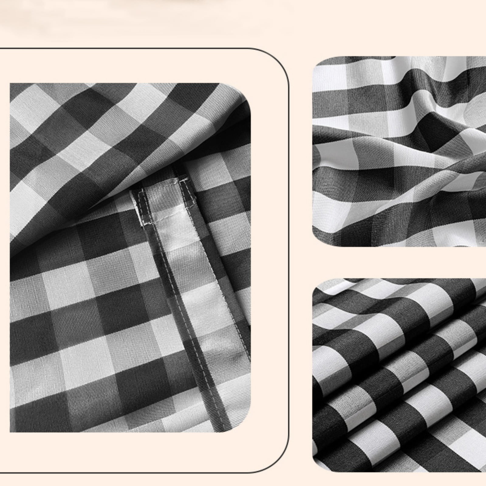 French Plaid Door Curtains for Door Window, Patio Glass Door Curtain Shade Covering for Privacy Tie Up Linen Kitchen Insulated Drapes