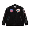thumbnail image 2 of Men's Mitchell & Ness  Black Miami Dolphins Blackout Collection Vintage Logo Full-Snap Varsity Jacket, 2 of 7