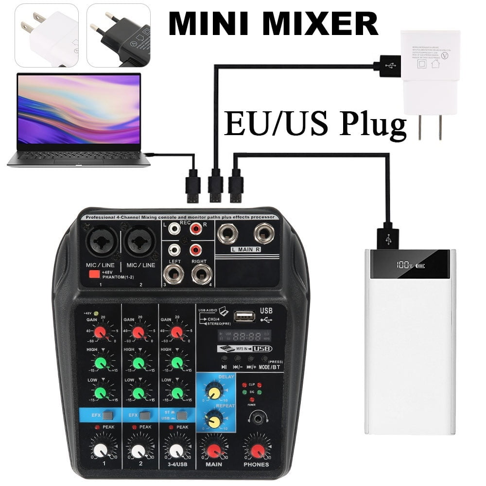 Willstar 4 Channel USB Bluetooth Audio Mixer Portable Mini Mixer Mixing