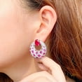 thumbnail image 3 of Silver Plated Hot Pink Red Cubic Zircon Big Round Oval Cut Dangle Drop Earrings, 3 of 8