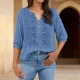 thumbnail image 3 of TRUBKH embroidered shirts Beach Vacation Tunics Loose Dressy Casual Blouses Short Sleeve V Ncek Lace Trim Top Flowy Tunics Blouses V Neck Shirts Button Down Floral Shirts Button Up Shirt Navy L, 3 of 7