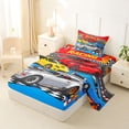 thumbnail image 2 of Castle Fairy Cartoon Racing Car Twin Sheet Sets 3pcs for Kids, Race Track Art Bedding for Bedroom, Blue Red, 2 of 6