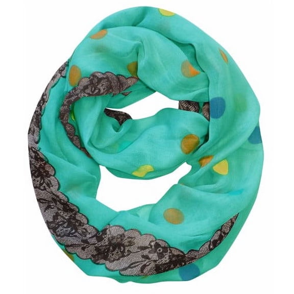 Peach Couture Polka Dot and Floral Graphic Print Infinity Loop Scarf