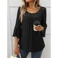 thumbnail image 2 of Defitshape Women's 3/4 Sleeve Blouse Casual Blouse Shirt Chic Crew Neck Chiffon Date Flare Sleeve Illusion Shirt Black Large, 2 of 5