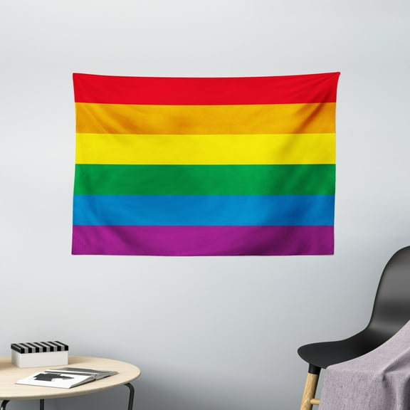 Pride Decorations Tapestry, Horizontal Rainbow Colored Flag Gay Parade Freedom Equality Love Theme, Wall Hanging for Bedroom Living Room Dorm Decor, 60W X 40L Inches, Multicolor, by Ambesonne