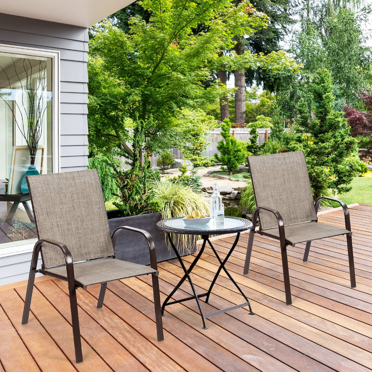 Costway 4PCS Patio Chairs Dining Chair W/Armrest Gray