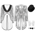 thumbnail image 2 of iiniim Women Magician Cosplay Sequin Tailcoat Circus Showman One-Button Tuxedo Jacket Outfits Silver L, 2 of 7