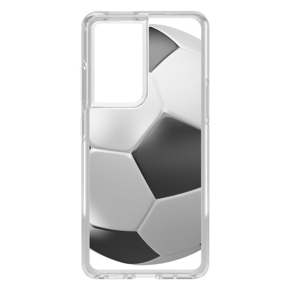 DistinctInk Clear Shockproof Hybrid Case for Galaxy S21 ULTRA 5G (6.8" Screen) - TPU Bumper, Acrylic Back, Tempered Glass Screen Protector - Soccer Ball 3D