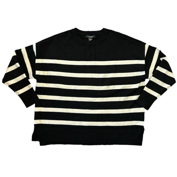 French Connection Essentials Women's Long Sleeve Striped Tunic Sweater (Black Ground Stripe, XXL)