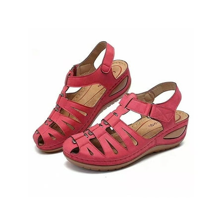 

Harsuny Women Beach Wear Rsistant Platform Sandal Comfy Hook&loop Summer Breathable Closed Toe Wedge Sandals