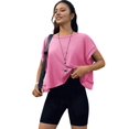 thumbnail image 2 of Women Short Sleeve Workout Shirts Open Back Tops Casual Yoga Y2k Athletic Gym Slouchy Crop Running Tees Pink XL, 2 of 8