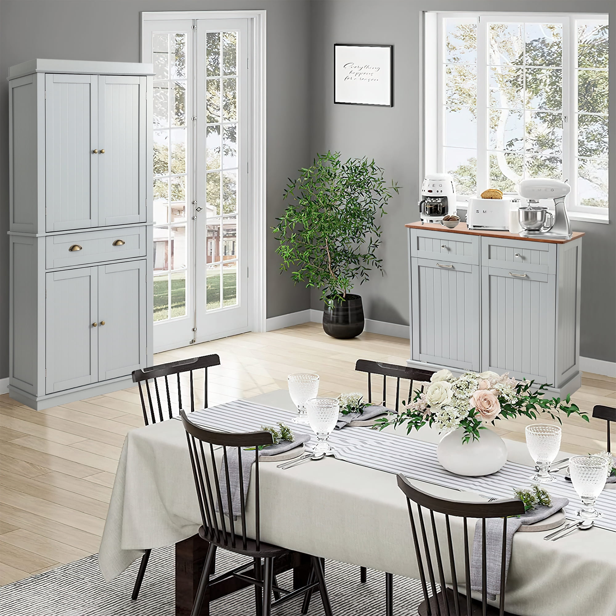 KIGOTY 72'' Tall Kitchen Pantry with 4 Doors, Large Drawer,Adjustable Shelf, Pantry Storage Cabinet for Dining Room Living Room, Kitchen,Grey