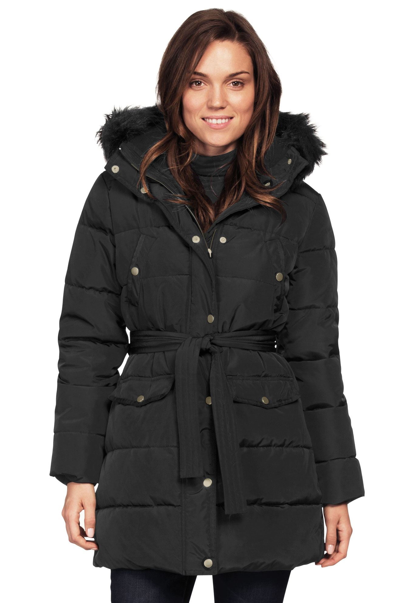 Ellos Womens Plus Size Long Puffer Coat