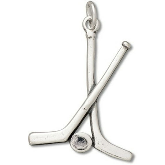 Sterling Silver 24" Unisex 1.5mm Box Chain Crossed Hockey Sticks Hockey Puck Pendant Necklace