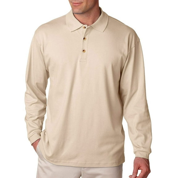 UltraClub U8501 Men's Egyptian Interlock Long Sleeve Polo Shirt