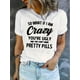 thumbnail image 1 of Camiseta con estampado de letras locas para mujer, cuello redondo, manga corta, algodón elástico, lavable a máquina, ideal para verano, vacaciones y tiempo libre., 1 of 6
