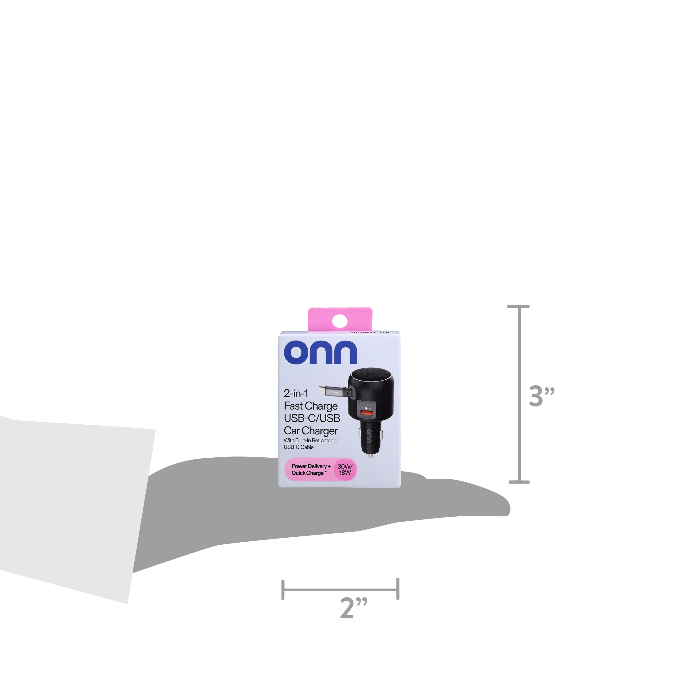 Onn 2-in-1 Fast Charge USB-C Car Charger photo 5