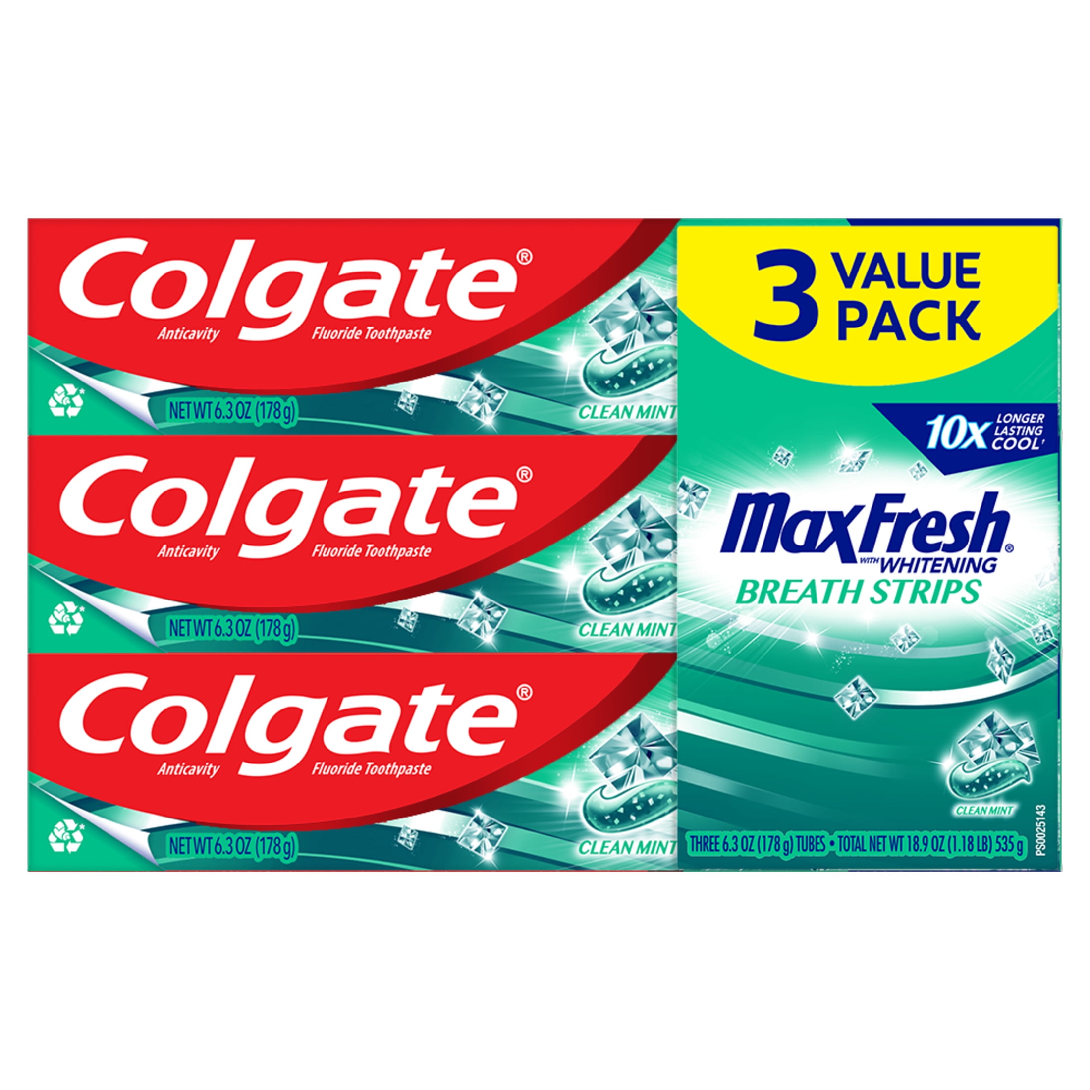 Colgate Max Fresh Clean Mint Toothpaste, 3 Pack, 6.3 Oz