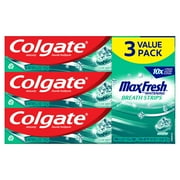 Colgate Max Fresh Toothpaste, Whitening Toothpaste with Mini Breath Strips, Clean Mint, 3 Pack, 6.3 Oz Tubes
