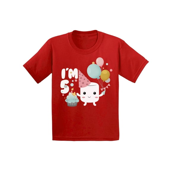 Awkward Styles Marshmallow I'm Five Shirt Youth Shirt 5th B Day Party Holiday Gift Cute T Shirt Marshmallow Shirt for Boys 5th Birthday Shirt for Girls Gifts for 5 Year Old Birthday Kids 5th Birthday