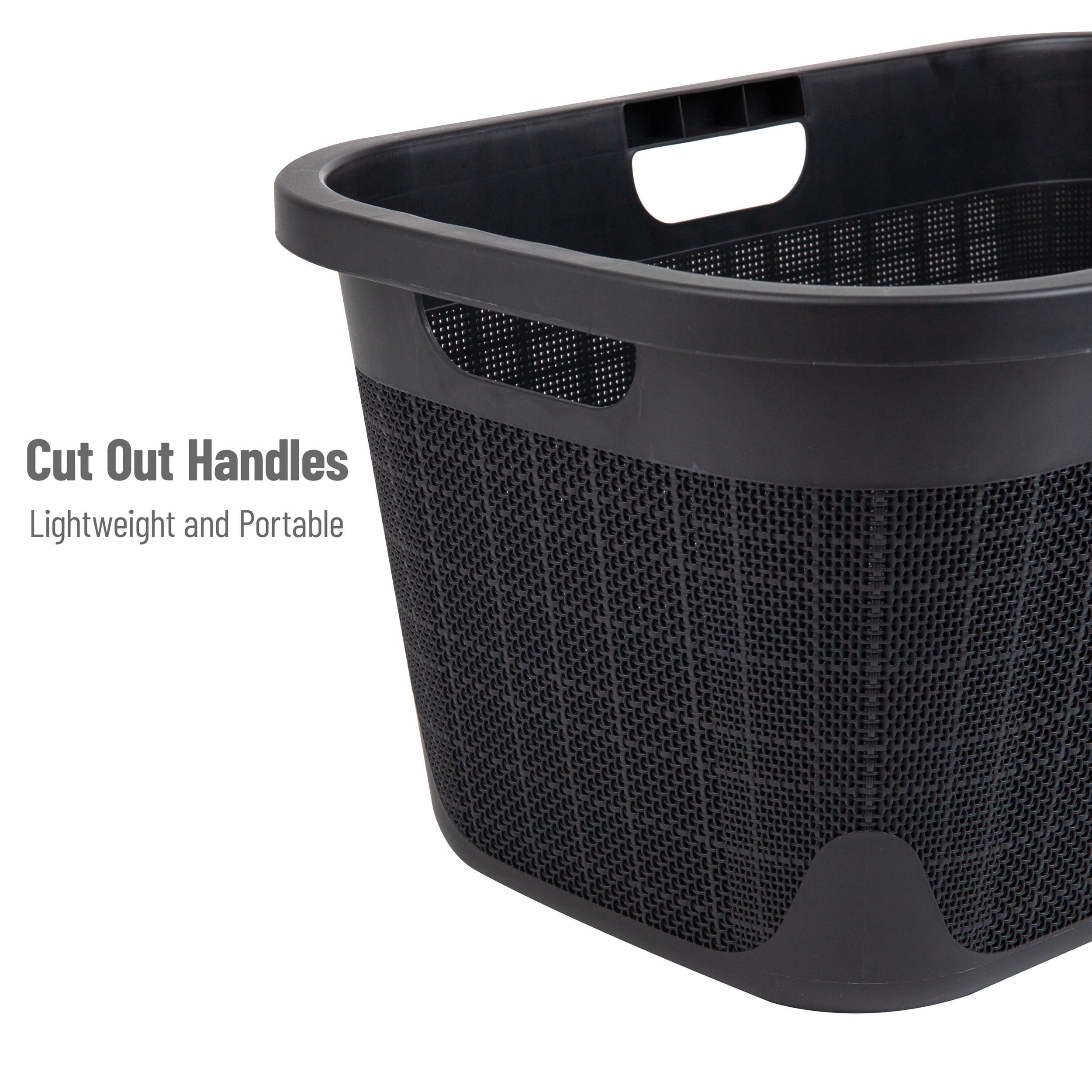 Mind Reader 40L Laundry Basket, Clothes Hamper, Linen Design, 23.25”L x 15.25”W x 11”H, Black