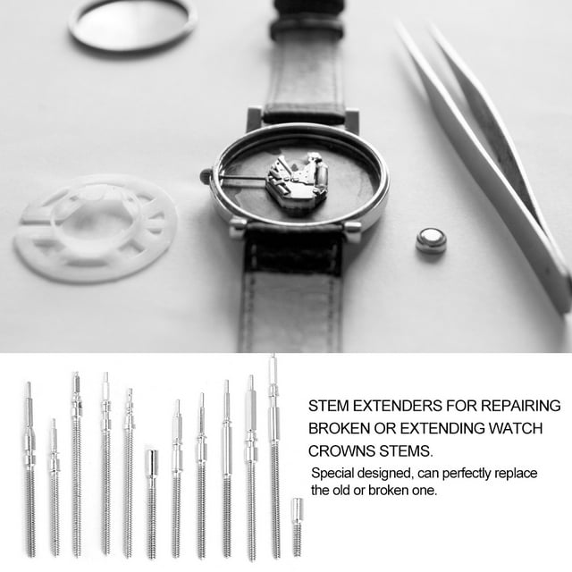 Watch Pole Stem Extender Bar 10 Types Wristwatch Repair Tool, Ideal for Watch Makers, with 2 Tube Joint