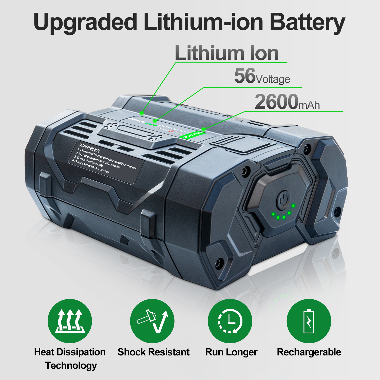 FSKE 2.6Ah Battery Replacement for EGO 56V Battery BA2800 BA4200 Compatible with All Power 56V EGO Power+ Tools