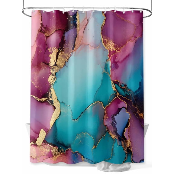 Fsddascl Turquoise Pink Blue Shower Curtain Set - Extra Long 72" x 96" Washable Bathtub Curtain with 12 Hooks, Modern Gradient Abstract Marble Waterproof Fabric Stall Shower Curtains for Bathroom