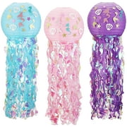 3 Pack Mermaid Hanging Jellyfish Paper Lanterns with Bright Strip and Mermaid Stickers for Ocean Theme Party Decoration