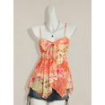 thumbnail image 3 of Orange Floral Print Camisole Tank Top With Tie Front And Spaghetti Straps, 3 of 8