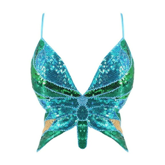 WNEGSTG Carnival Tank Top for Women, Sleeveless V Neck Sequin Blouse, Bandage Sparkly Crop Dance Vest Costume Bra Belly Outfits Women's, K