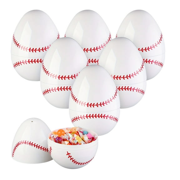 Easter Plastic Eggs, Fillable Empty Sports Balls Theme Eggs, for Birthday Party Supplies Treats Candy Basket (Baseball)