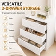 thumbnail image 4 of SESSLIFE 3 Drawer Nightstand, White Night Stand with Gold Handles, Wood Bedside Table Storage Cabinet, Multi-Scene Furniture for Bedroom, Living Room, 4 of 8