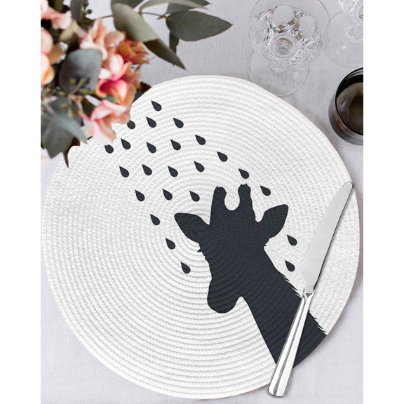 15 Inch Round Placemats Set of 4, Giraffe Showering Non Slip Heat Insulation PP Table Mats, Modern Abstract Art Funny Animals Washable Place Mats for Kitchen Dining Party Table Decor