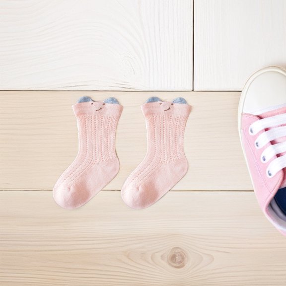 OFFIGAM 2 Pairs Pink Knitted Newborn Socks for Infants and Toddlers