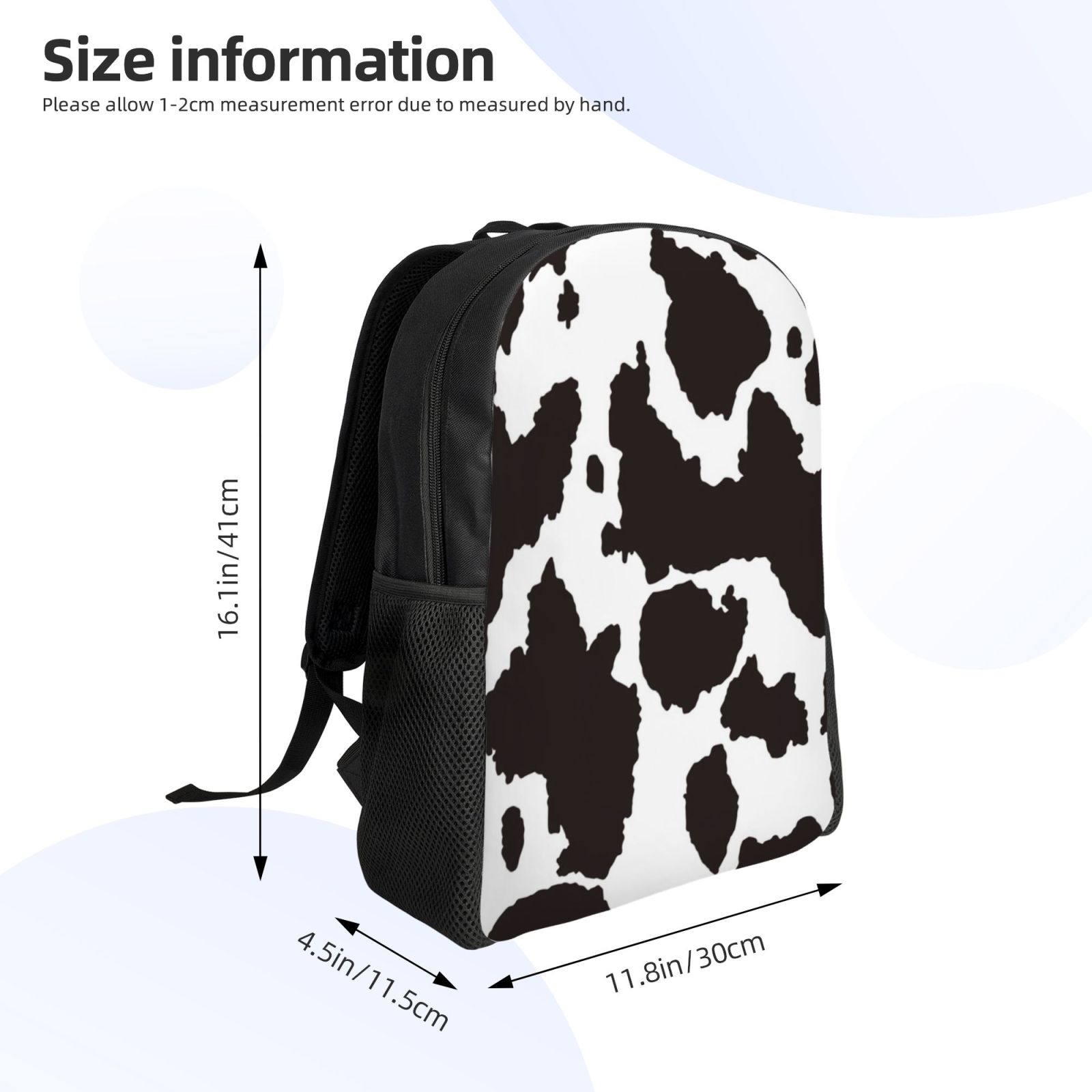 Defioc Cow Skin 2 Print Backpack -Travel,or Work Bookbag Daypacks with 15-Inch Laptop Sleeve and Dual Water Bottle Pockets