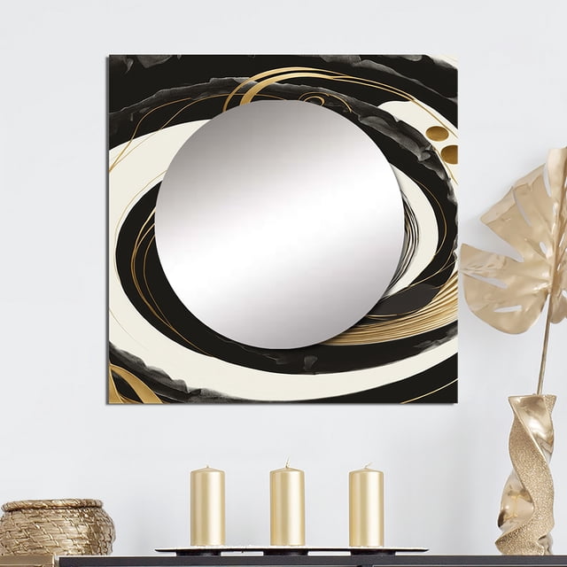 Designart "Metallic Swirling Blend II" Modern Square Mirror For Wall Decor - Large Black Square Printed Wall Mirror Art - Square Modern Mirror - Wall Mounted Square Large Mirror
