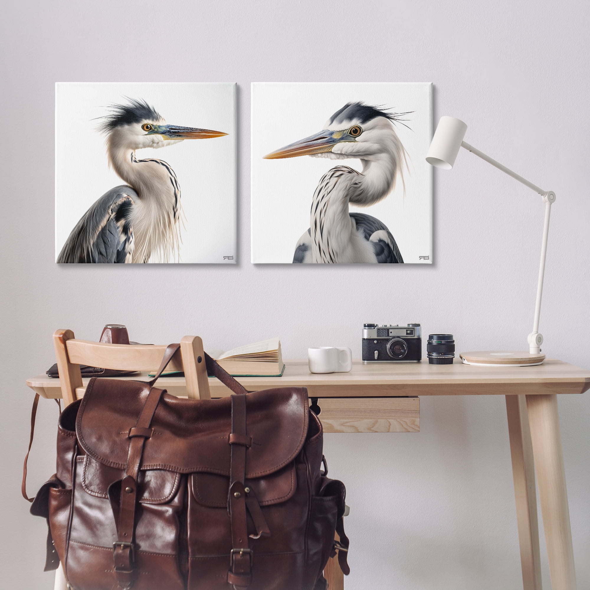 Stupell Industries Young Heron Birds Animals Painting Wrapped Canvas Art Print Wall Art, 24 x 24, Set of 2