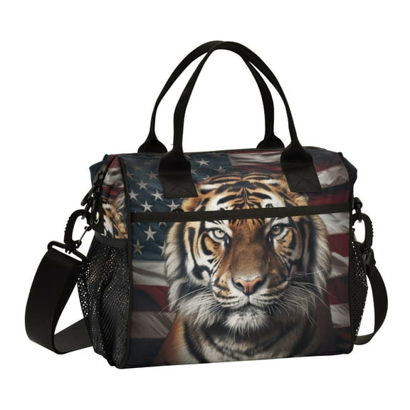 Tiger American Flag Cooler Bag Lunch Bag Soft Cooler Cooling Tote Insulated Lunch Box for Adult Men Women