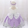 thumbnail image 5 of Toddler Girl Dress Kids Baby Girls Pageant Baptism Lace Dress with Bowknot Flower Girls Formal Dress Wedding Christening Gown Toddler Dress Purple 6 Months-12 Months, 5 of 7