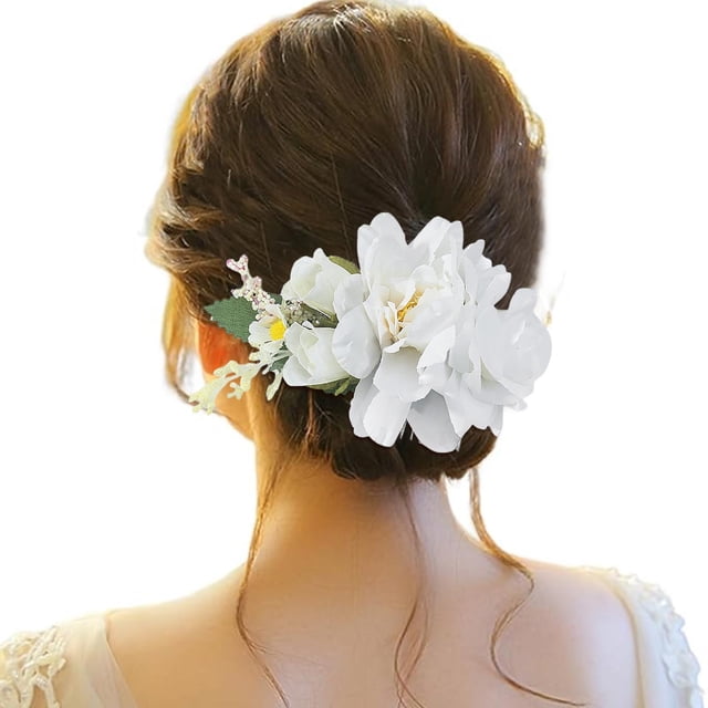 XASZHN Flower Metal Hair Side Combs Slide Clips Floral Hair Accessory White_006 One Size