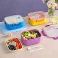 thumbnail image 1 of Recipiente de fiambrera Bento de acero inoxidable 3 4 compartimentos tapa resistente a fugas Tapa para almacenamiento de alimentos Organizador portátil de snacks Azul morado amarillo Cuchillo para, 1 of 6