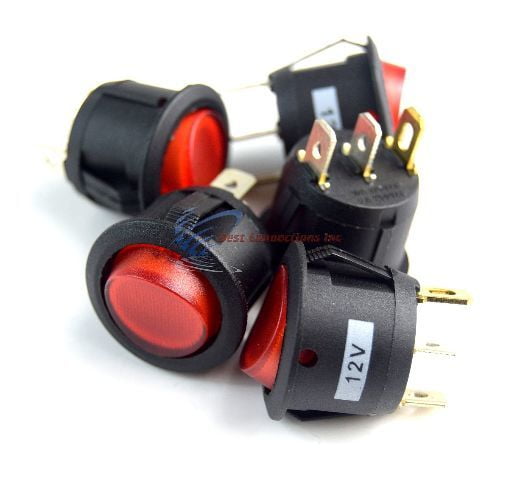 Red Illuminated 12v Rocker Switch 10 Amp DC Round Light 12  V Volt 10a Kit Car 