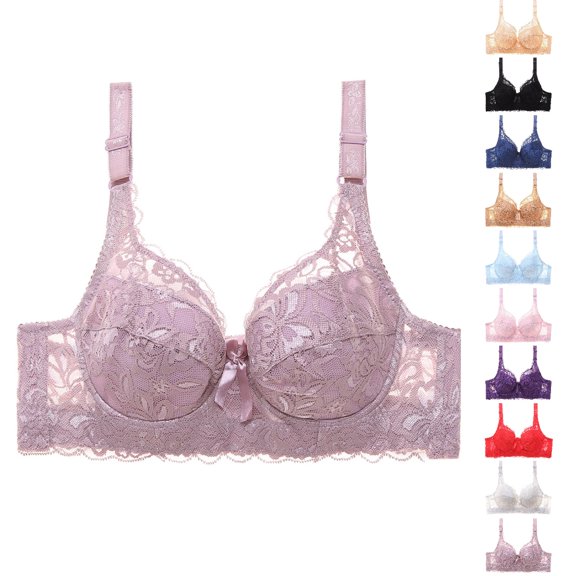 GPOECD Womens Lace Bra Gathered Straps Cup Underwear Comfort Everyday Wear Wireless Bras for Women,,100D