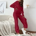 thumbnail image 2 of YUGYXL Womens Pajama Sets Long Sleeve Sleepwear Matching Drawstring Elastic Pj Pants Ribbed Knit 2 Piece Lounge Set Red S, 2 of 7