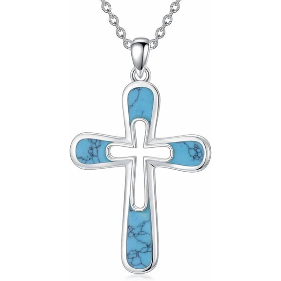 SISGEM 925 Sterling Silver Genuine Turquoise Cross Pendant Necklace Vintage Boho Victorian Style Jewelry Gifts for Women Mothers