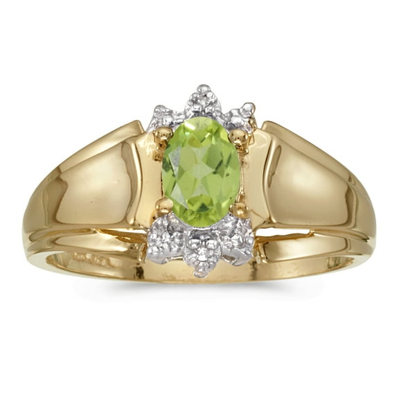 10k Yellow Gold Oval Peridot And Diamond Ring