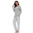 thumbnail image 3 of MintLimit Women's Pajamas Striped Long Sleeve V-neck Patchwork Shirt and Pants Lounge Sleepwear Pjs, 3 of 5